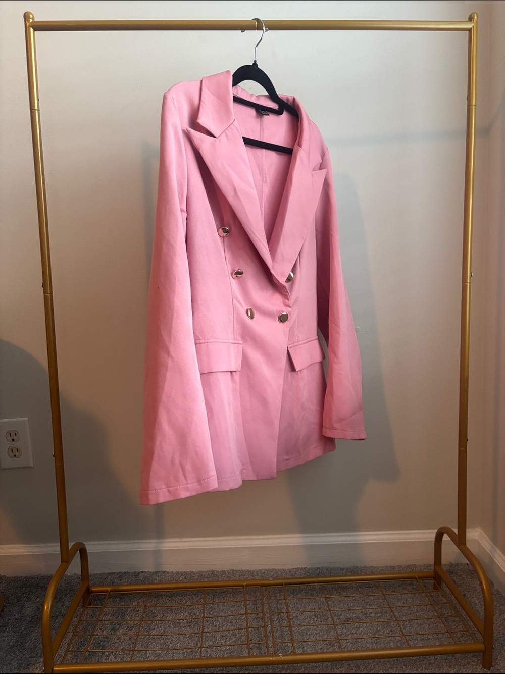 SHEIN Pink Double-Breasted Blazer with Gold Buttons